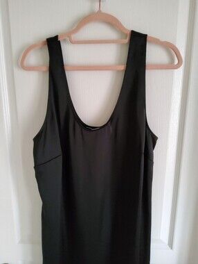 H&M Black Sleeveless Satin Midi Dress – Size L – Scoop Neck